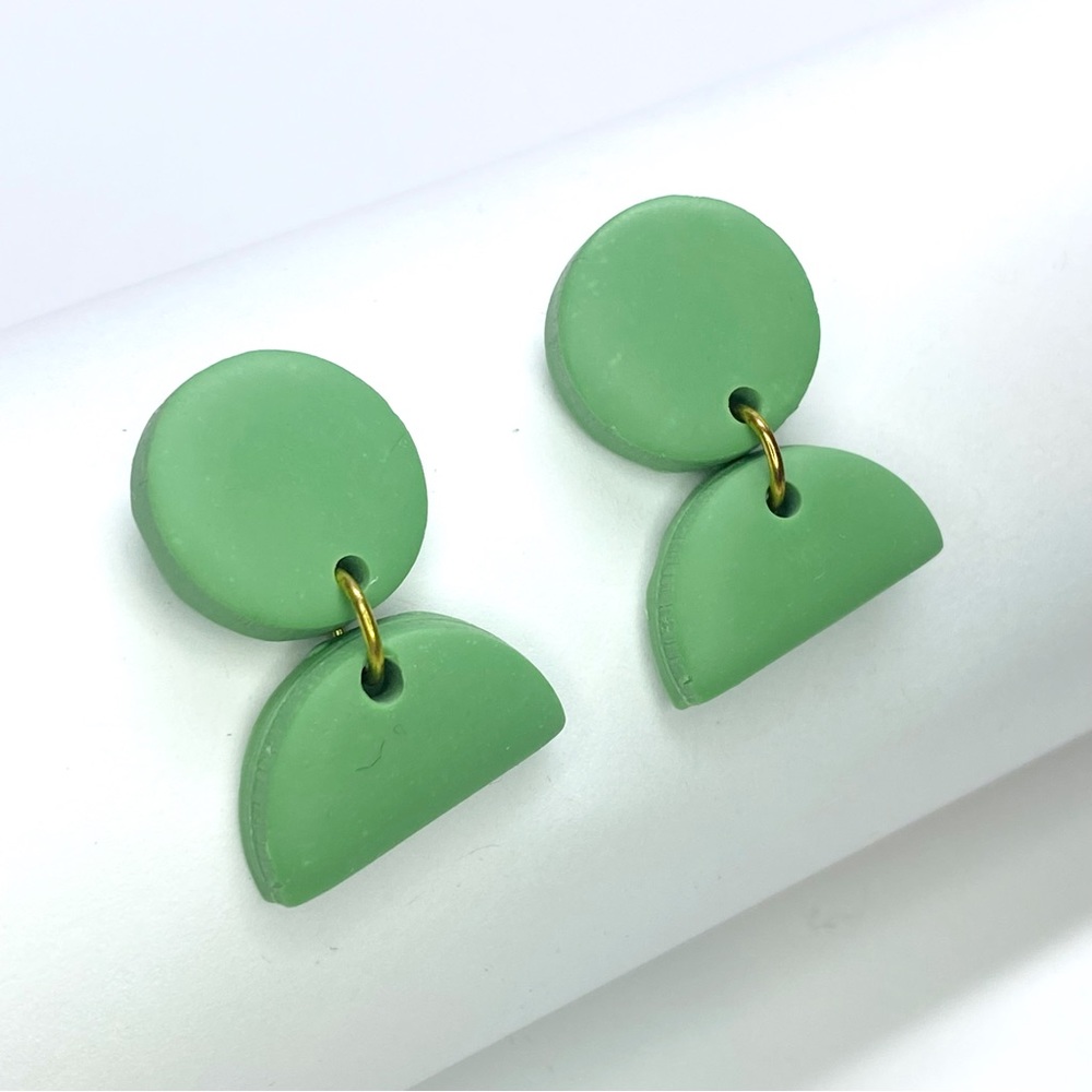 Green Dangle Earrings Polymer Clay Earrings - Hypoallergenic Studs